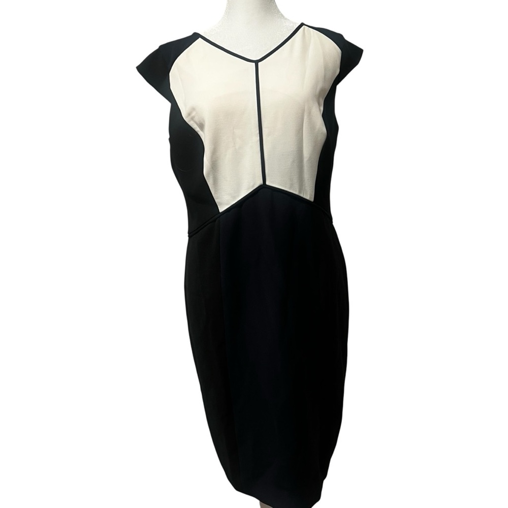 Ann Taylor Petite Colorblock Sheath Dress Women’s Sz 10P Cap Sleeve Black &Navy